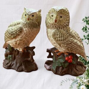 Vintage Cottagecore Owls Pair of Ceramic Porcelain Nature Home Decor
